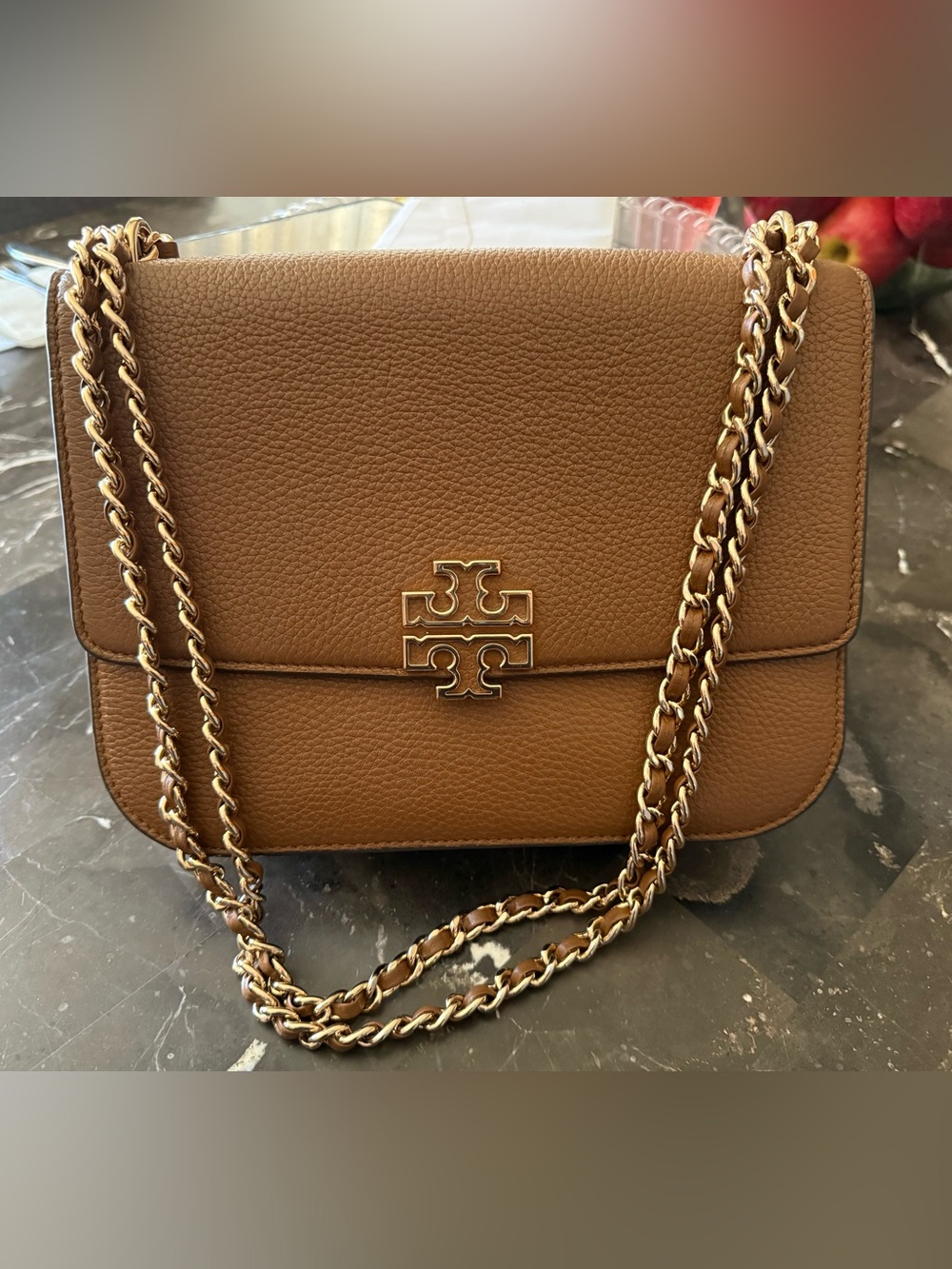 AUTHENTIC TORY BURCH BROWN LEATHER CHAIN SHOULDER BAG 🤎✨